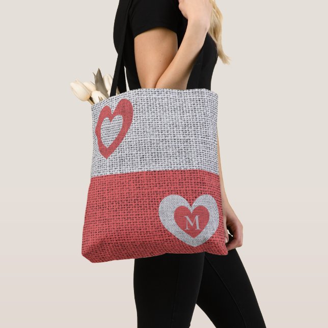 Bolso De Tela Corazón Rojo Gris Y Coral (Detalle)
