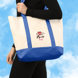 Bolso De Tela Corazón Rosa Lindo Lifeline Enfermera Personalizad