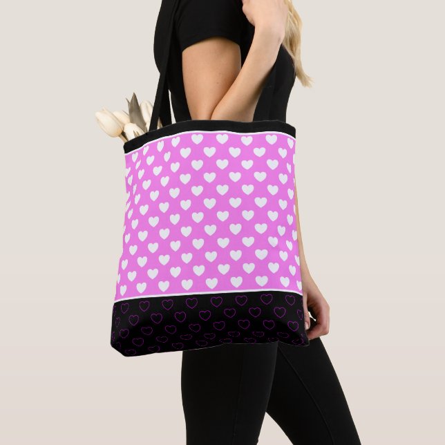 Bolso De Tela Corazón Rosa, Negro Y Blanco Y Corto (Detalle)