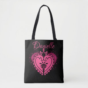 Bolso De Tela Corazón rosado caliente con Tote de burla de espad