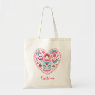 Bolso De Tela Corazón rosado lindo Matryoshka Tote Bag