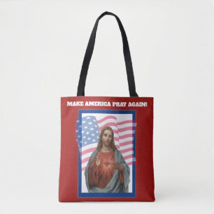 Bolso De Tela Corazón sagrado de la bandera americana de Jesús