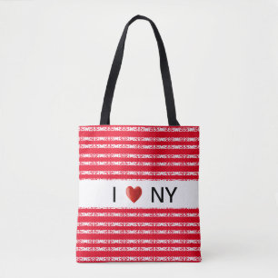 Bolso De Tela Corazón sobre patrón de rayas blancas y rojas eleg
