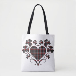 Bolso De Tela Corazón Trébol de Cuatro Hojas Cuadros Negro Clási