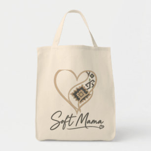 Bolso De Tela Corazón Tribal Boho "Mamá Suave" Tipografía Elegan