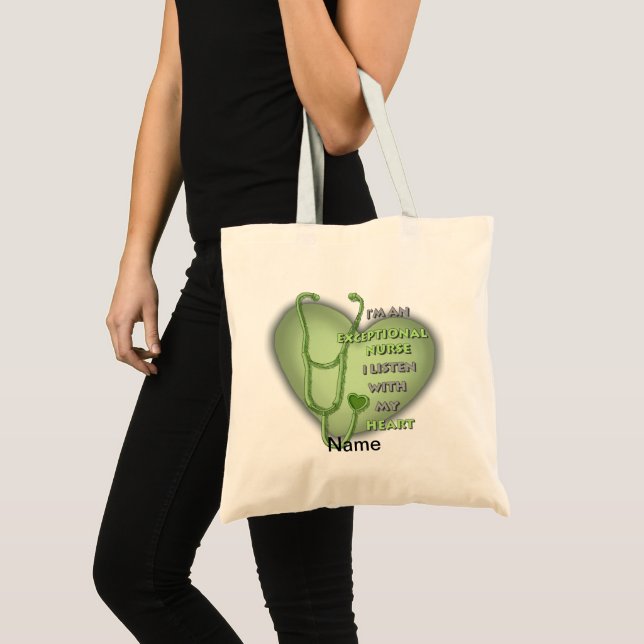 Bolso De Tela Corazón verde enfermera excepcional  (Anverso (producto))
