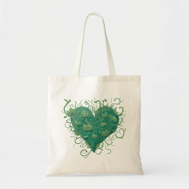 Bolso De Tela Corazón verde interior (Frente)