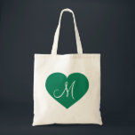 Bolso De Tela Corazón verde Kelly con monograma<br><div class="desc">Esta bolsa tote cuenta con un corazón verde kelly con una inicial de monograma blanco en su centro. Personalice cambiando el tamaño o la posición del corazón verde y/o personalizando el texto o monograma. Excelente regalo para damas de honor.</div>