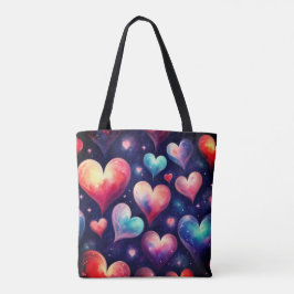 Bolso De Tela Corazones acuarela San Valentín