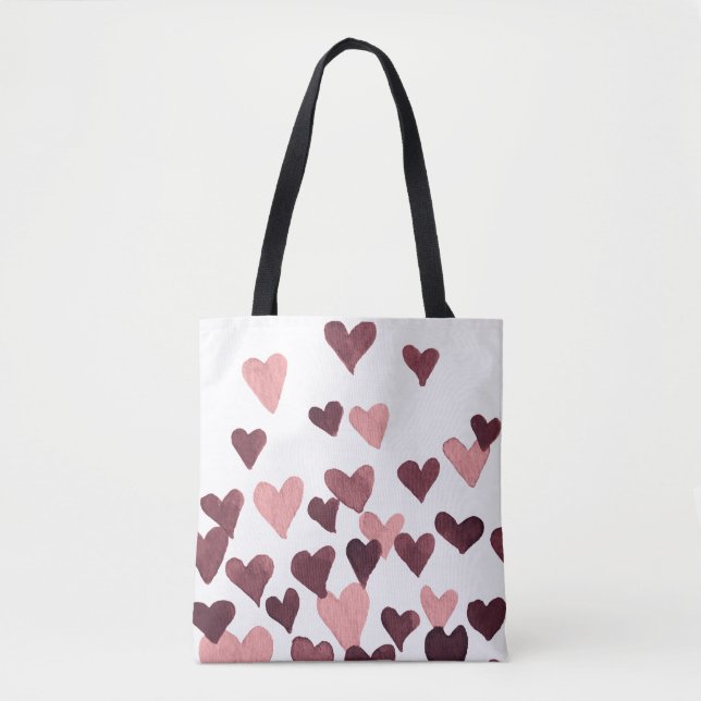 Bolso De Tela Corazones acuarelas del Día de San Valentín - rosa (Anverso)