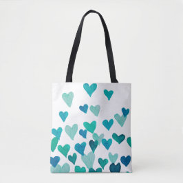 Bolso De Tela Corazones acuáticas del Día de San Valentín - turq