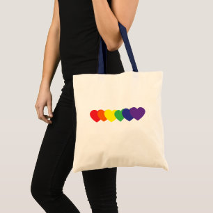 Bolso De Tela Corazones arcoiris