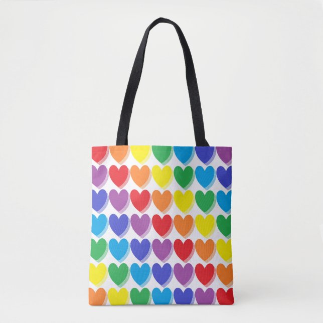 Bolso De Tela Corazones arcoiris sombreados (Anverso)