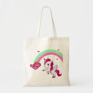 Bolso De Tela Corazones arcoiris y unicornio