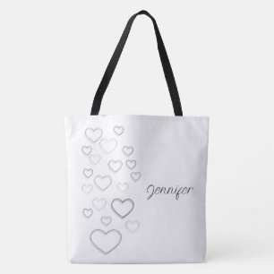 Bolso De Tela Corazones Blanco Y Negro