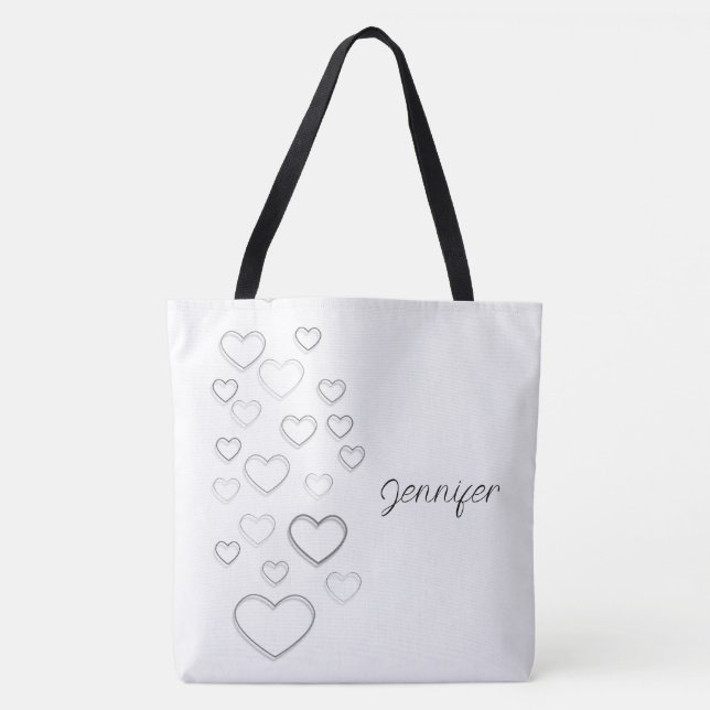 Bolso De Tela Corazones Blanco Y Negro (Anverso)
