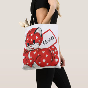 Bolso De Tela Corazones blancos vintage de San Valentín rojo amo