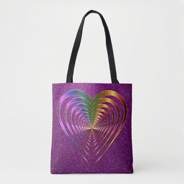 Bolso De Tela Corazones brillantes dentro de un Purpurina falso  (Anverso)