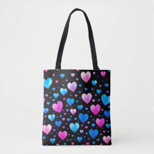 Bolso De Tela Corazones brillantes rosas y azules