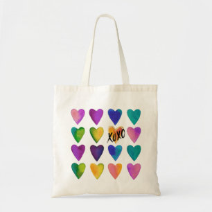 Bolso De Tela Corazones de acuarela con XOXO