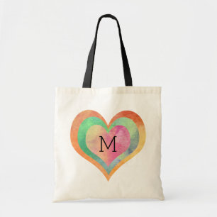 Bolso De Tela Corazones de acuarela monogramo pastel