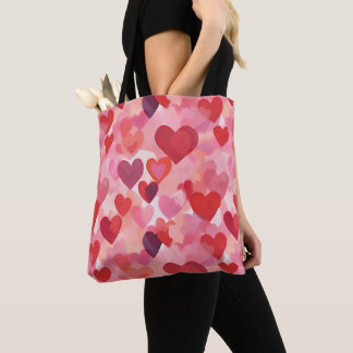 Bolso De Tela Corazones de Acuarela Rosados y Rojos Coqueta Romá