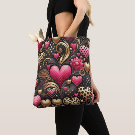 BOLSO DE TELA CORAZONES DE AMOR DEL DÍA DE SAN VALENTÍN DE ORO R