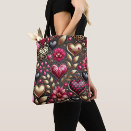BOLSO DE TELA CORAZONES DE AMOR DEL DÍA DE SAN VALENTÍN DE ORO R