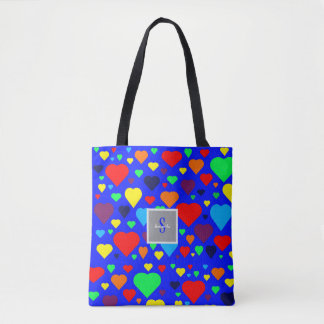 Bolso De Tela Corazones de amor en azul