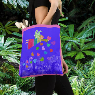 Bolso De Tela Corazones de ángel del arte popular