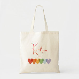 Bolso De Tela Corazones de arcoíris coloridos modernos lindos pa