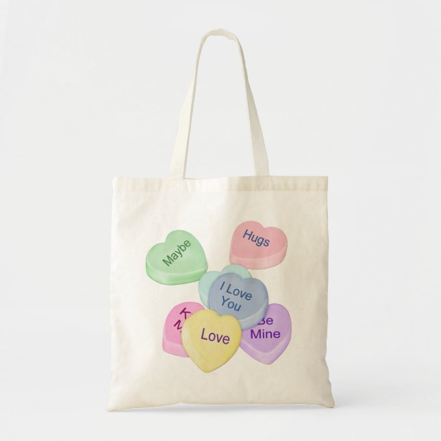 Bolso De Tela Corazones de caramelo y texto (Frente)
