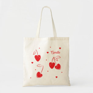 Bolso De Tela Corazones de cerezo rojos Nombre de forma singular