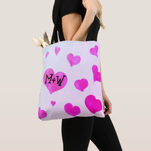 Bolso De Tela Corazones de color rosa Personalizado Doble nombre