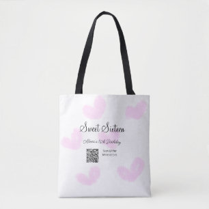 Bolso De Tela Corazones de color rosa QR Dulce cumpleaños