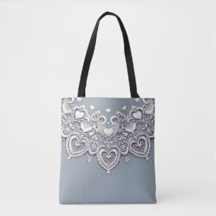 Bolso De Tela Corazones de encaje blanco Encanto romántico elega