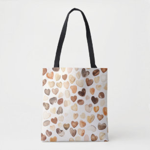 Bolso De Tela Corazones de Granos de Café Melocotón Marrón Crema