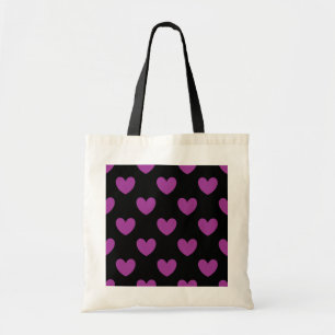 Bolso De Tela Corazones de lunares morados sobre negro
