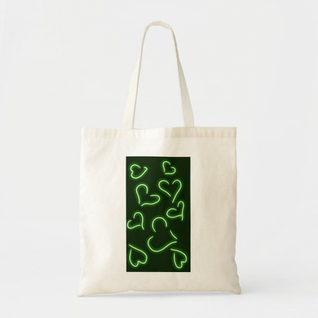 Bolso De Tela Corazones de neón verdes (Frente)
