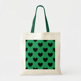 Bolso De Tela Corazones de polka negra en Kelly Green
