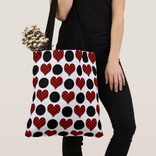 Bolso De Tela Corazones de puntos de polka roja y patrón de círc