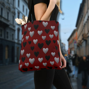 Bolso De Tela Corazones de purpurina plateada y negra de San Val