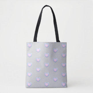 Bolso De Tela Corazones de rosa pastel, azul y gris