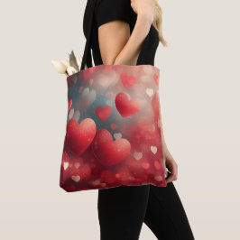 BOLSO DE TELA CORAZONES DE SAN VALENTÍN AL AGUA FUCSIA Y BLANCO