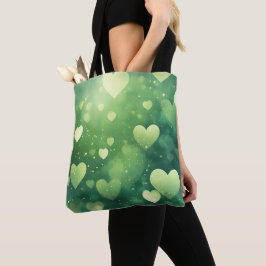 BOLSO DE TELA CORAZONES DE SAN VALENTÍN DE ACUARELA VERDES Y BLA