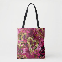 BOLSO DE TELA CORAZONES DE SAN VALENTÍN DE BRILLO ROSA INTENSO Y