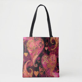 BOLSO DE TELA CORAZONES DE SAN VALENTÍN DE BRILLO ROSA INTENSO Y