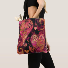 BOLSO DE TELA CORAZONES DE SAN VALENTÍN DE BRILLO ROSA INTENSO Y