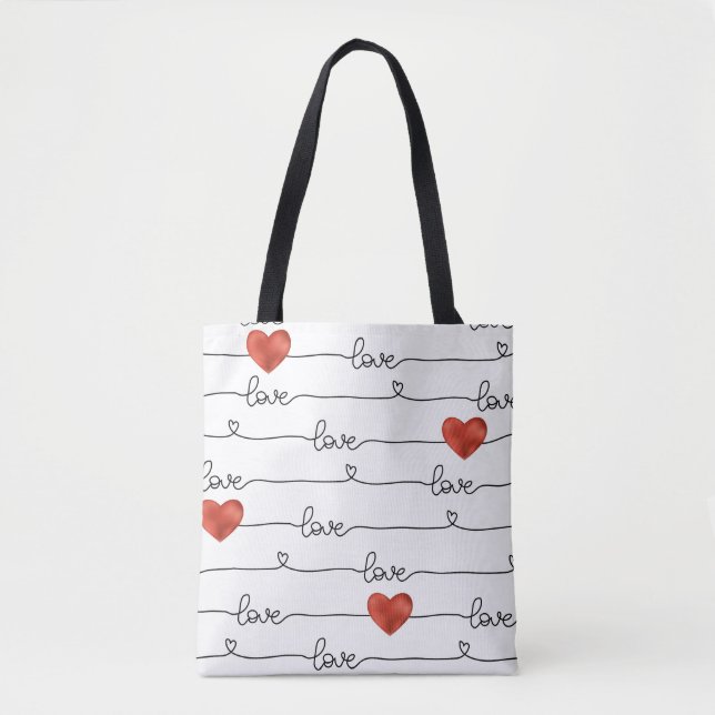 Bolso De Tela Corazones de San Valentín: Diseño de línea 3D (Anverso)