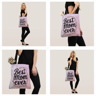 Bolso De Tela Corazones Dorados Letra de Moda Mejor Mamá Ever Mo